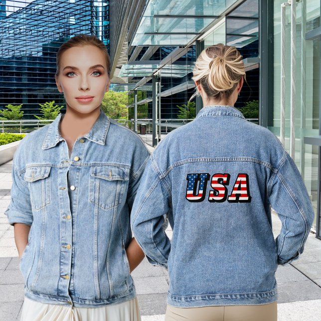 USA American Flag Unique Font Womens Denim Jacket (USA American Flag Unique Font Women's Denim Jacket)