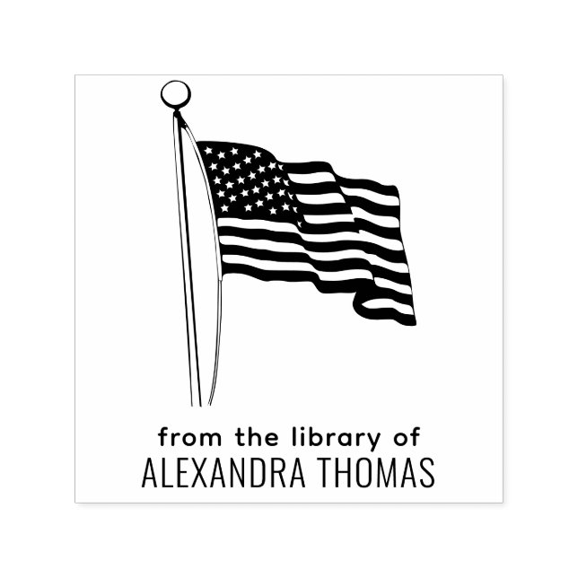 USA American Flag Waving Library Book Name Self-inking Stamp (Design)