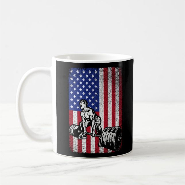 USA American Flag weightlifting Powerlifting Coffee Mug (Left)