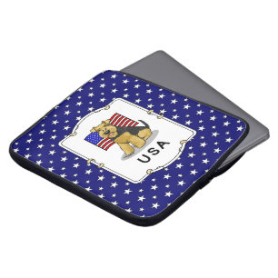 USA American Flag Welsh Terrier Dog - Cute Laptop Sleeve