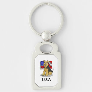 USA American Flag Welsh Terrier Dog Cute Patriotic Key Ring
