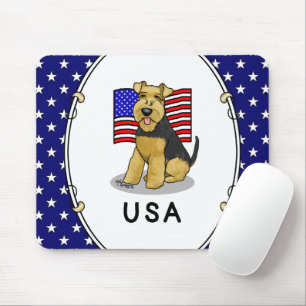USA American Flag Welsh Terrier Dog Cute Patriotic Mouse Pad