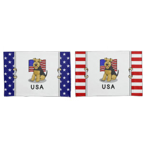 USA American Flag Welsh Terrier Dog - Cute Pillowcase
