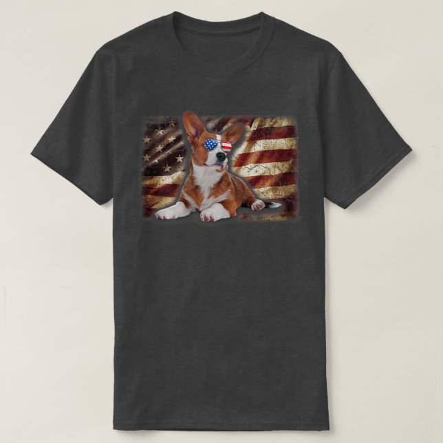 USA American FlagPatriotic Dog Corgi  T-Shirt (Design Front)
