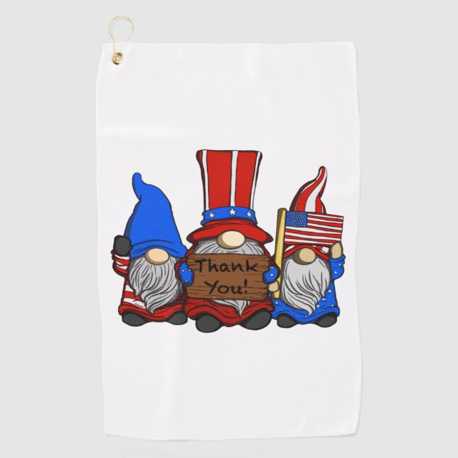 USA American Garden Gnomes Thank You For Your Serv Golf Towel (Front)