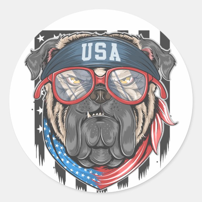 USA American Patriotic Dog   Classic Round Sticker (Front)