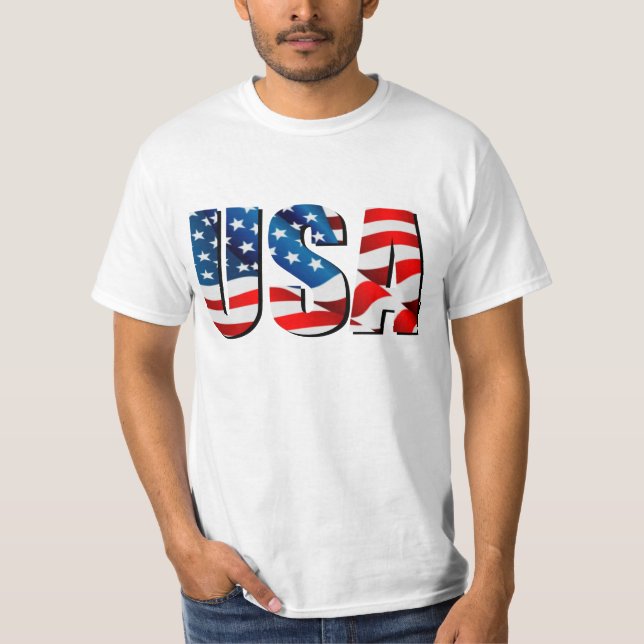USA American patriotic red white blue flag T-Shirt (Front)