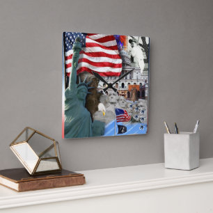 USA American Symbols Square Wall Clock