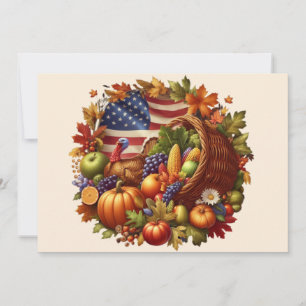 USA/American/Thanksgiving turkey wreath Holiday Card