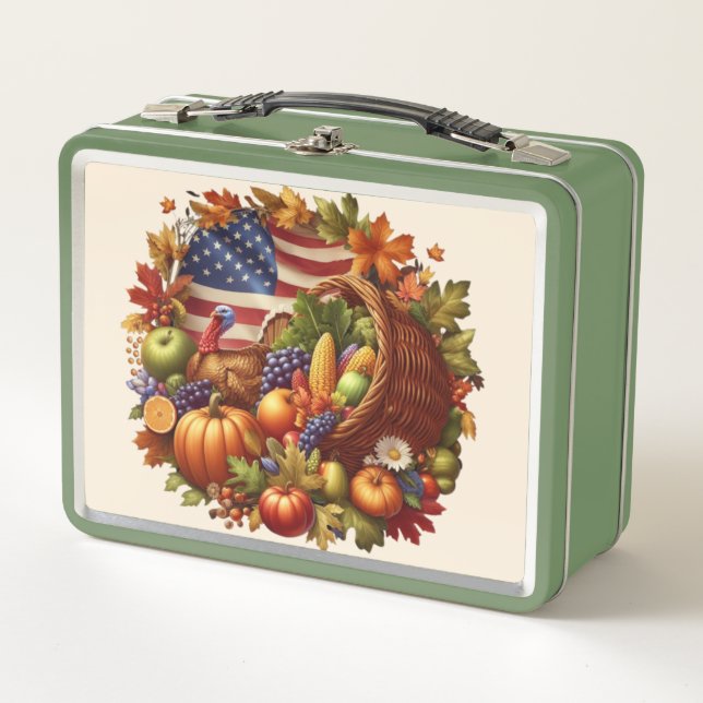 USA/American/Thanksgiving turkey wreath Metal Lunch Box (Front)