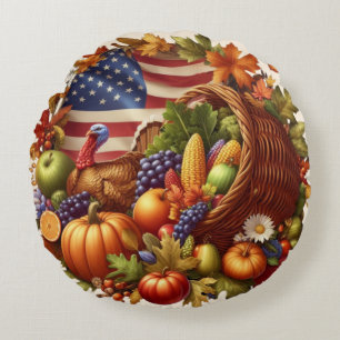 USA/American/Thanksgiving turkey wreath Round Cushion