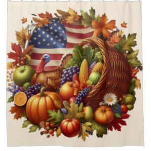 USA/American/Thanksgiving turkey wreath Shower Curtain