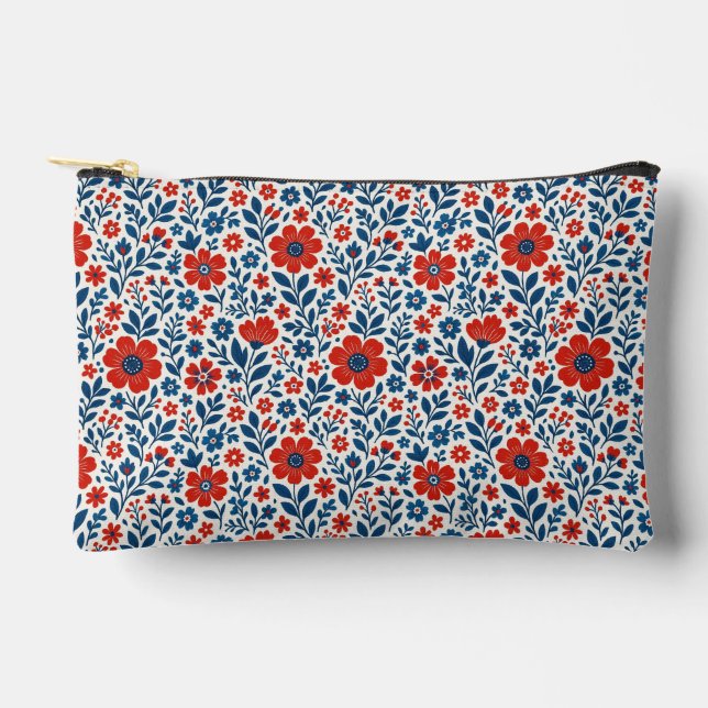 USA/American themed floral pattern Accessory Pouch (Front)