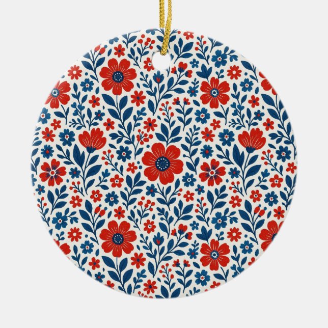 USA/American themed floral pattern Ceramic Ornament (Front)