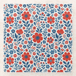 USA/American themed floral pattern Glass Coaster