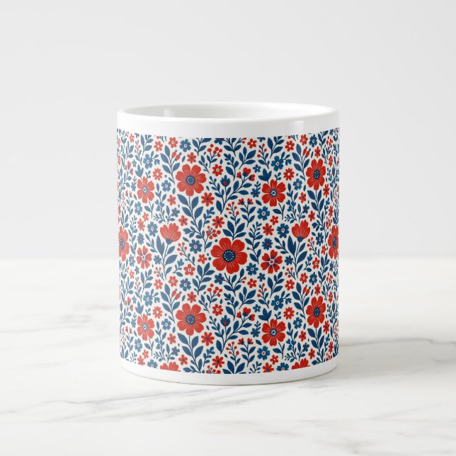 USA/American themed floral pattern Large Coffee Mug (Front)