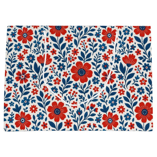 USA/American themed floral pattern Large Gift Bag (Front)