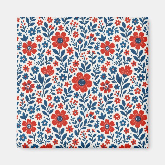 USA/American themed floral pattern Magnet (Front)