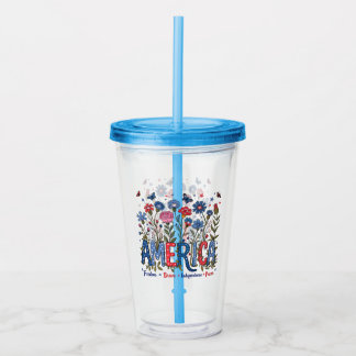 USA American Wildflowers Patriotic 4th of July Fun Acrylic Tumbler