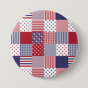 USA Americana Patchwork Red White & Blue 7.5 Cm Round Badge