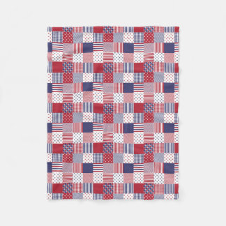 USA Americana Patchwork Red White & Blue Fleece Blanket