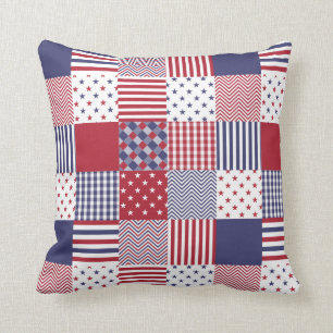USA Americana Patchwork Red White & Blue Quilt Cushion