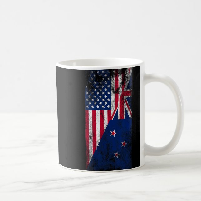 Usa &amp; New Zealand Flags - Us Of America Kiwi,  Coffee Mug (Right)