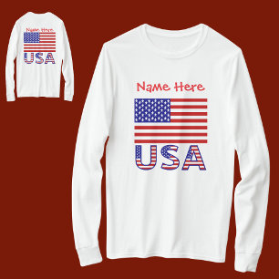 USA and American Flag Red Personalised Women's T-Shirt