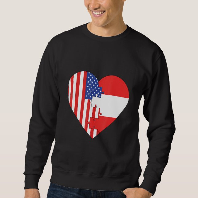 USA and Austria Flags Heart Sweatshirt (Front)