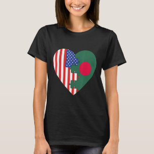 USA and Bangladesh Flags Heart T-Shirt