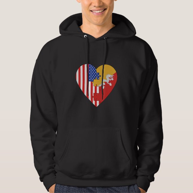 USA and Bhutan Flags Heart Hoodie (Front)