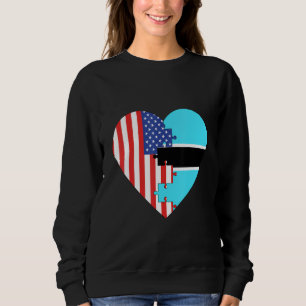 USA and Botswana Flags Heart Sweatshirt