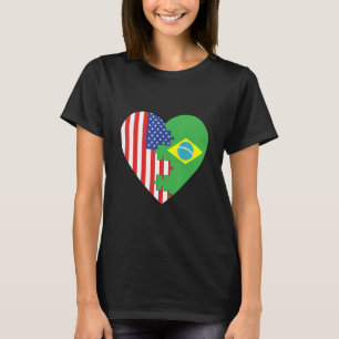 USA and Brazil Flags Heart T-Shirt