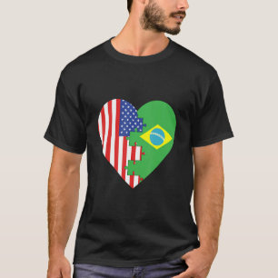 USA and Brazil Flags Heart T-Shirt