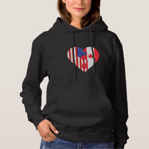 USA and Canada Flags Heart Hoodie