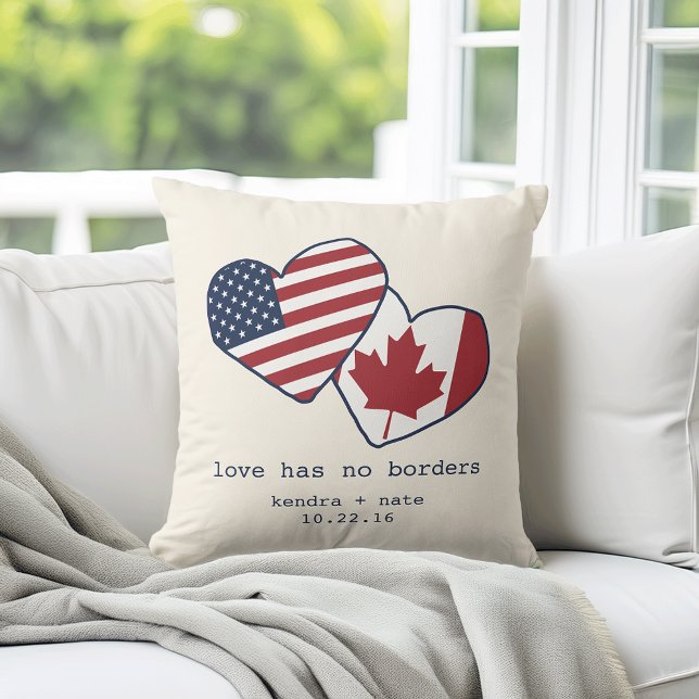 USA and Canada Heart Flags Wedding Cushion (Creator Uploaded)