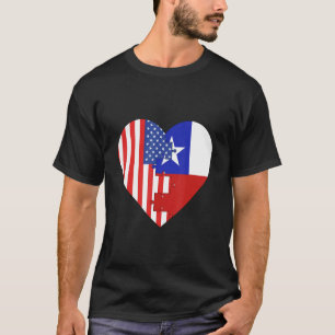 USA and Chile Flags Heart T-Shirt