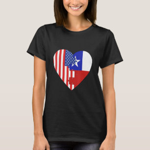 USA and Chile Flags Heart T-Shirt
