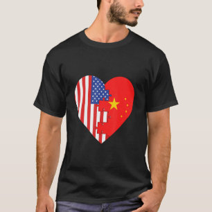 USA and China Flags Heart T-Shirt