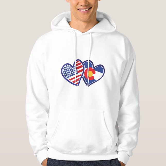 USA and Colorado Flag Hearts Hoodie (Front)