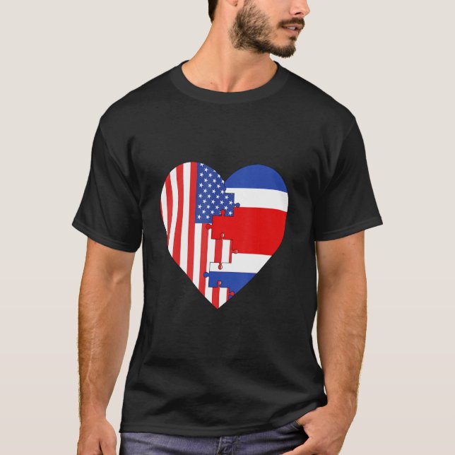 USA and Costa Rica Flags Heart T-Shirt (Front)