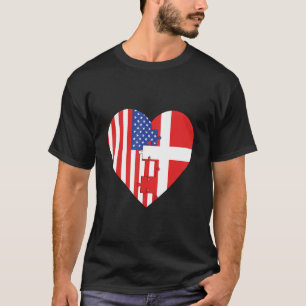 USA and Denmark Flags Heart T-Shirt