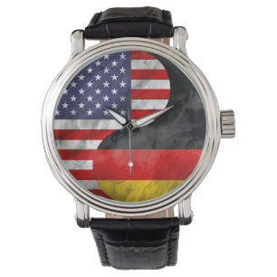 USA and Germany Dual Flag Yin Yang Wedding Gift Watch