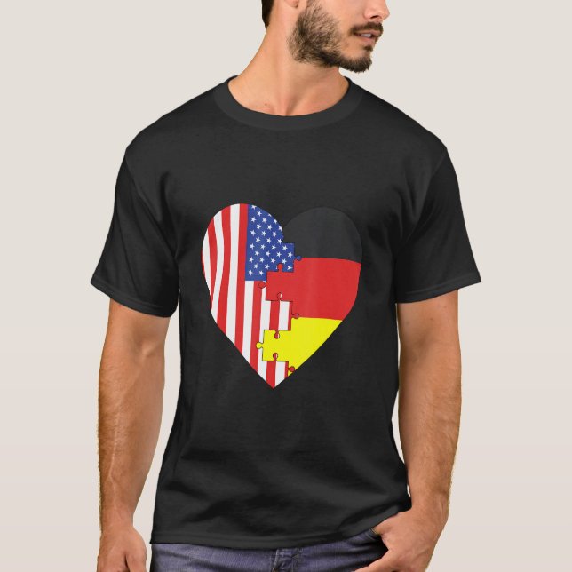 USA and Germany Flags Heart T-Shirt (Front)