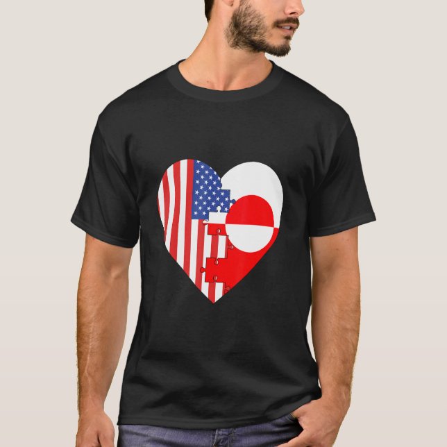 USA and Greenland Flags Heart T-Shirt (Front)