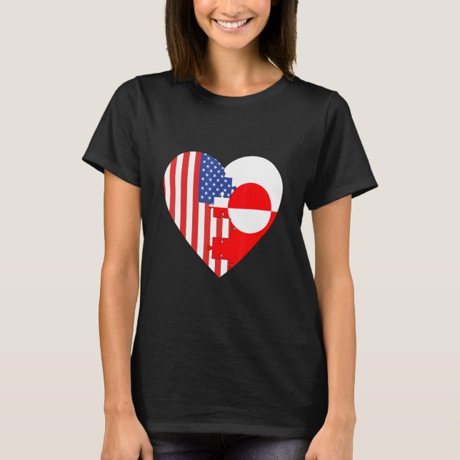 USA and Greenland Flags Heart T-Shirt (Front)