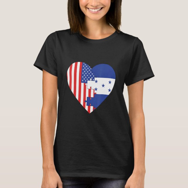 USA and Honduras Flags Heart T-Shirt (Front)