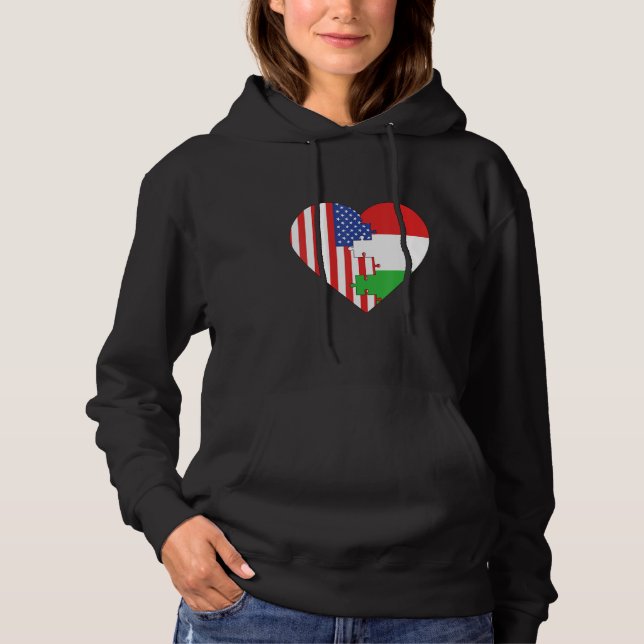 USA and Hungary Flags Heart Hoodie (Front)