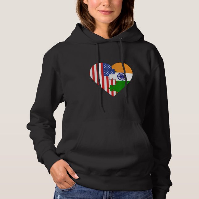 USA and India Flags Heart Hoodie (Front)