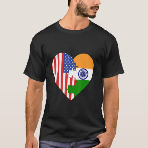 USA and India Flags Heart T-Shirt